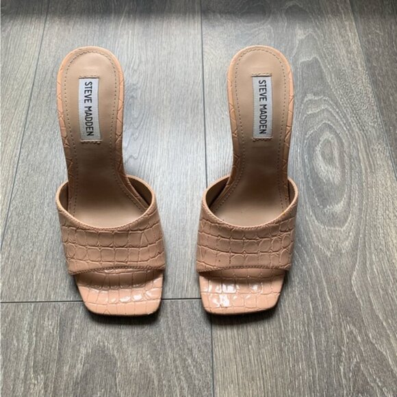 Steve Madden Signal Embossed Mules pink Slip On High Heels Square toe Size 7 - Picture 5 of 11